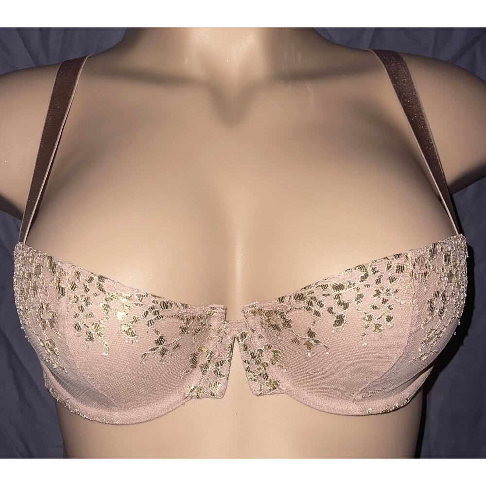 34C TAN & GOLD VICTORIA'S SECRET VERY SEXY UNLINED BALCONETTE BRA